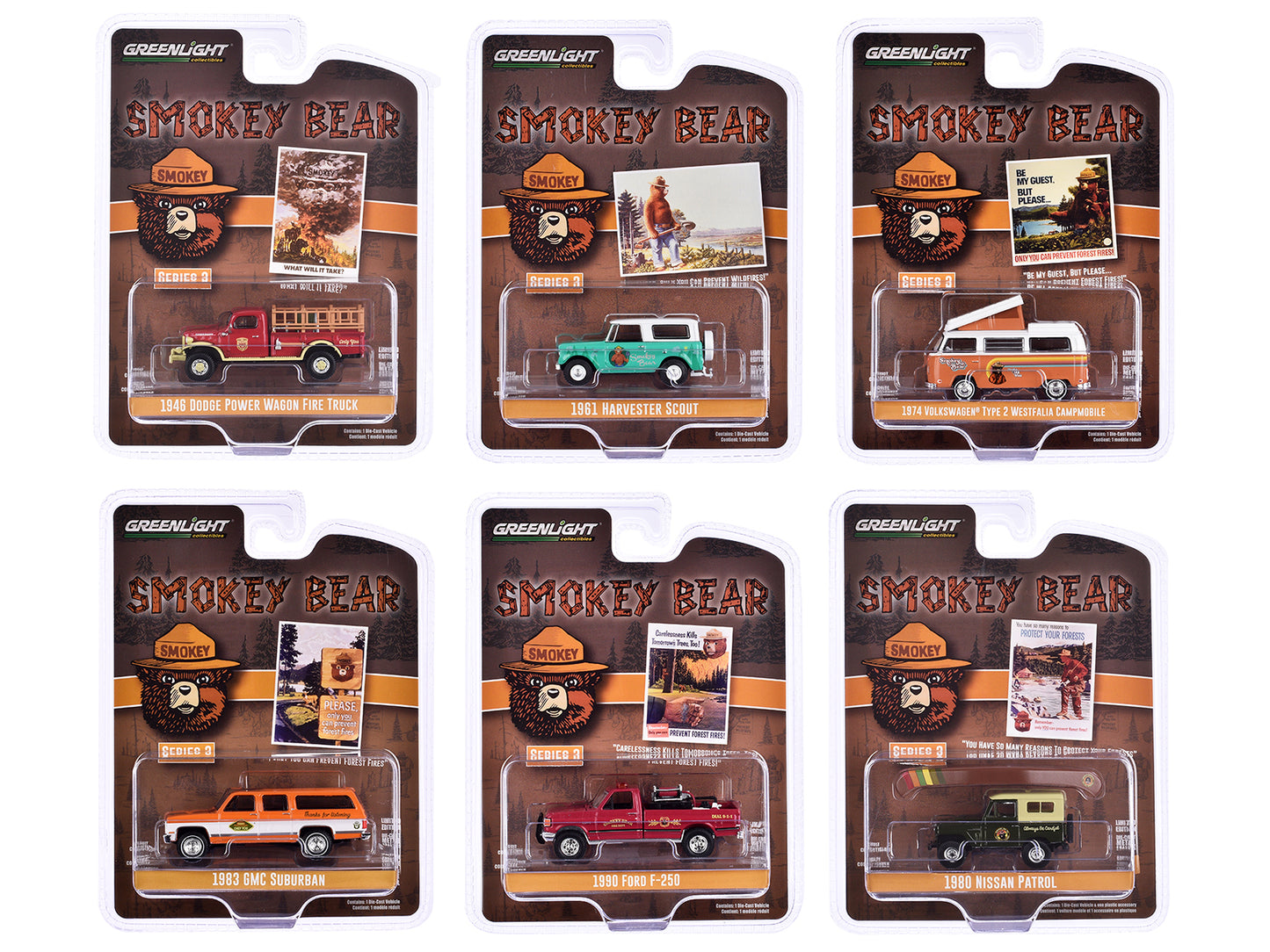 "Smokey Bear" Set of 6 Cars Series 3 1/64 Diecast Model Cars by Greenlight