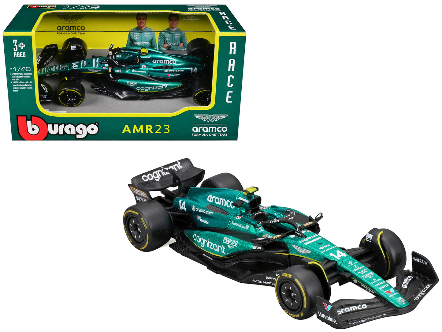 Aston Martin AMR23 #14 Fernando Alonso "Cognizant Aramco F1 Team" Formula One F1 World Championship (2023) "Race" Series 1/43 Diecast Model Car by Bburago