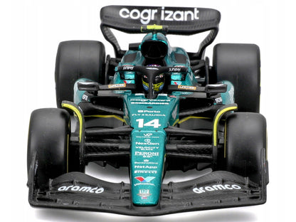 Aston Martin AMR23 #14 Fernando Alonso "Cognizant Aramco F1 Team" Formula One F1 World Championship (2023) with Display Case "Race" Series 1/43 Diecast Model Car by Bburago