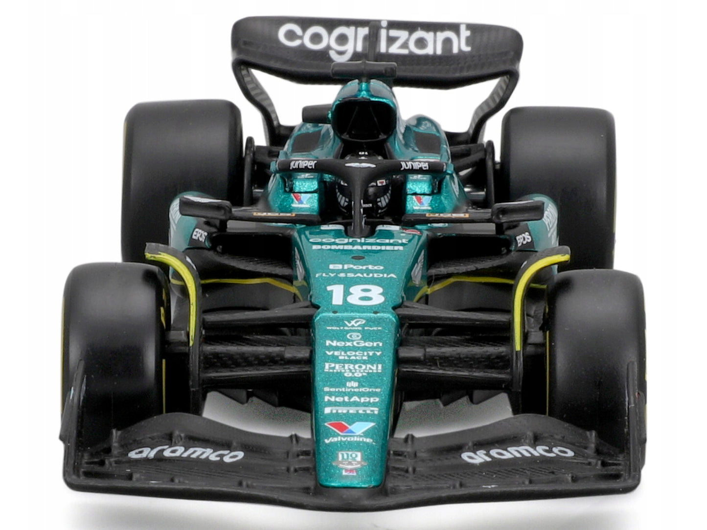 Aston Martin AMR23 #18 Lance Stroll "Cognizant Aramco F1 Team" Formula One F1 World Championship (2023) with Display Case "Race" Series 1/43 Diecast Model Car by Bburago