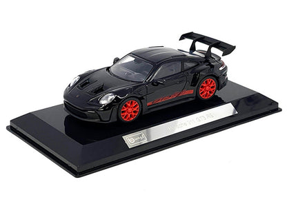 Porsche 911 GT3 RS Black with Red Stripes and Wheels "Race" Series 1/43 Diecast Model Car by Bburago