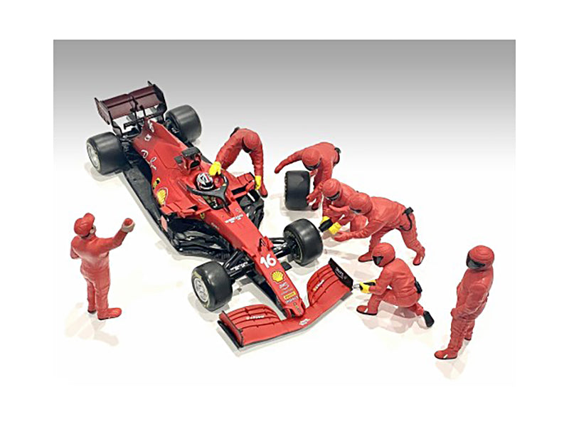 Formula One F1 Pit Crew 7 Figure Set Team Red Release III for 1/18 Scale Models by American Diorama