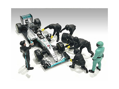 Formula One F1 Pit Crew 7 Figure Set Team Black Release III for 1/43 Scale Models by American Diorama