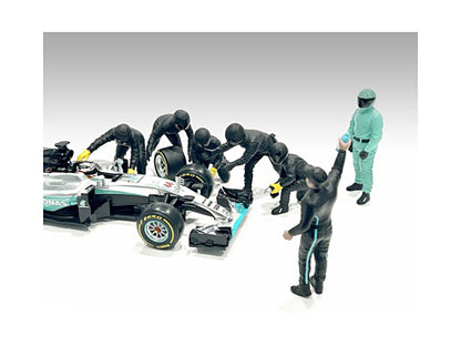 Formula One F1 Pit Crew 7 Figure Set Team Black Release III for 1/43 Scale Models by American Diorama