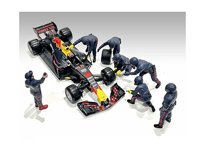 Formula One F1 Pit Crew 7 Figure Set Team Blue Release III for 1/43 Scale Models by American Diorama