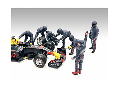 Formula One F1 Pit Crew 7 Figure Set Team Blue Release III for 1/43 Scale Models by American Diorama