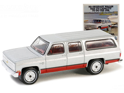 1981 Chevrolet Suburban Silver Metallic and Red "Vintage Ad Cars" Series 10 1/64 Diecast Model Car by Greenlight