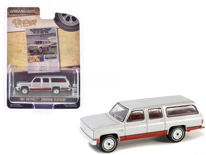 1981 Chevrolet Suburban Silver Metallic and Red "Vintage Ad Cars" Series 10 1/64 Diecast Model Car by Greenlight