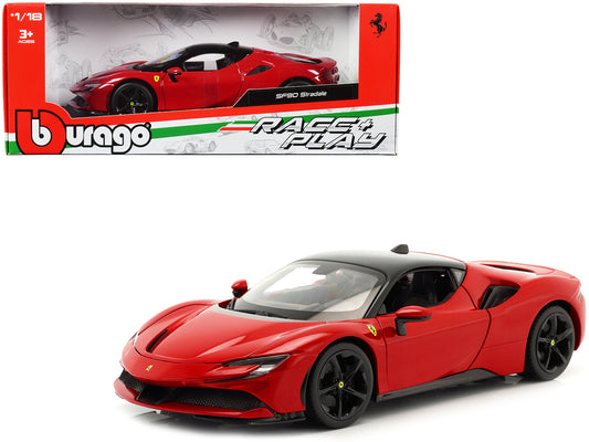 Ferrari SF90 Stradale Red with Black Top "Race + Play" Series 1/18 Diecast Model Car by Bburago