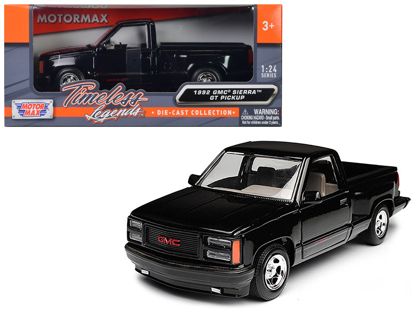 1992 GMC Sierra GT Black Pickup Truck 1/24 Diecast Model by Motormax