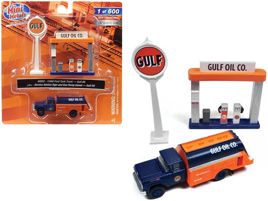 1960 Ford Tank Truck with Service Gas Station "Gulf Oil" 1/87 (HO) Scale Model by Classic Metal Works