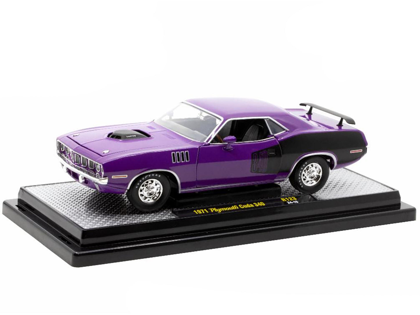 1971 Plymouth Barracuda 340 Purple with Black Limited Edition to 6650 pieces Worldwide 1/24 Diecast Model Car by M2 Machines