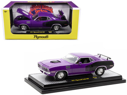 1971 Plymouth Barracuda 340 Purple with Black Limited Edition to 6650 pieces Worldwide 1/24 Diecast Model Car by M2 Machines