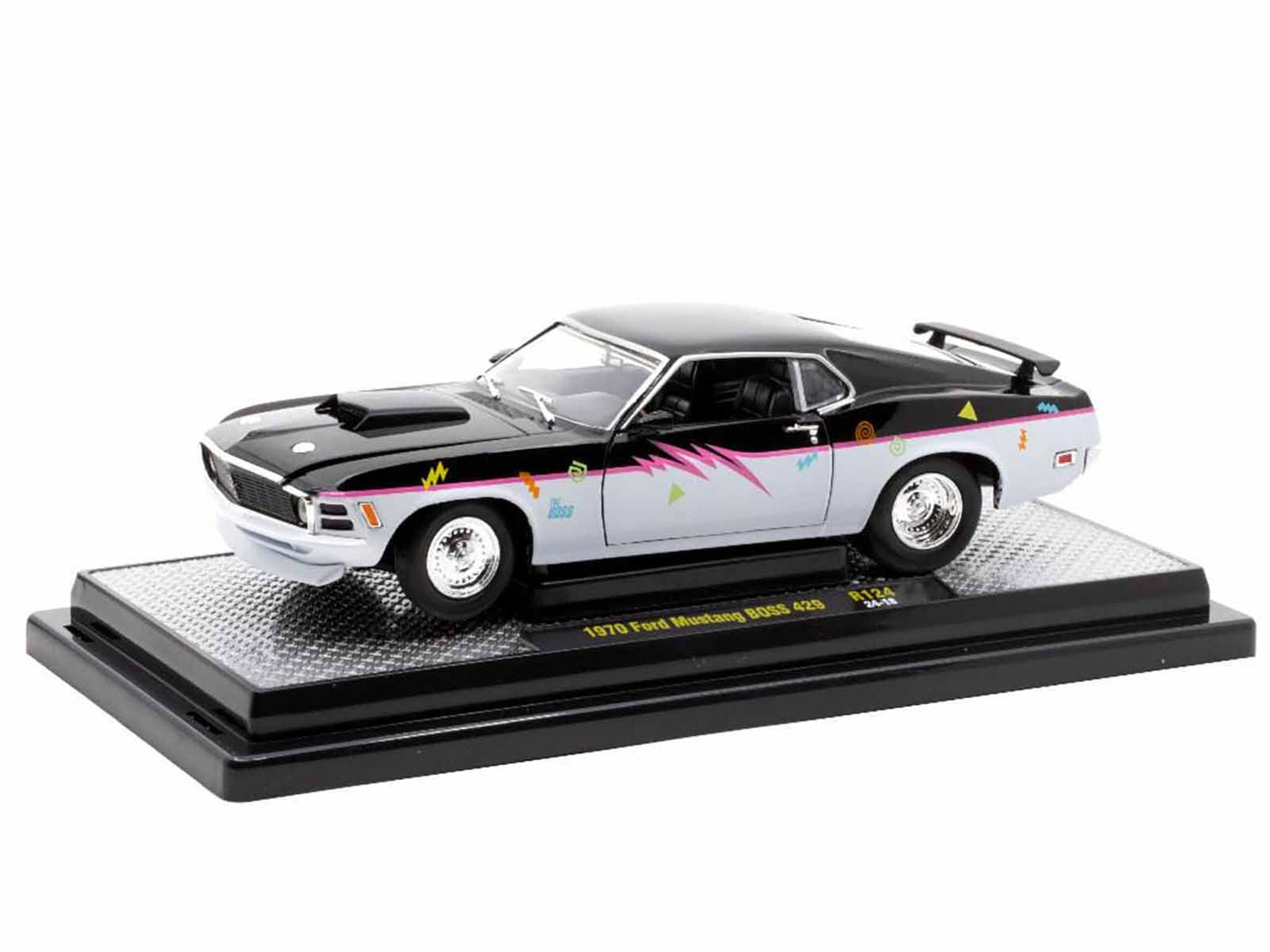 1970 Ford Mustang BOSS 429 "Pro Street" Black and Gray with Graphics Limited Edition to 6650 pieces Worldwide 1/24 Diecast Model Car by M2 Machines