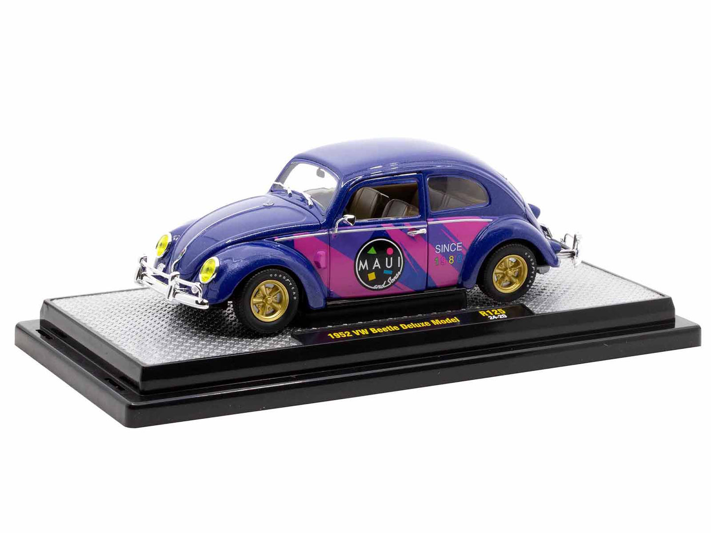 1952 Volkswagen Beetle Deluxe Model "Maui & Sons" Purple Metallic with Graphics Limited Edition to 6650 pieces Worldwide 1/24 Diecast Model Car by M2 Machines