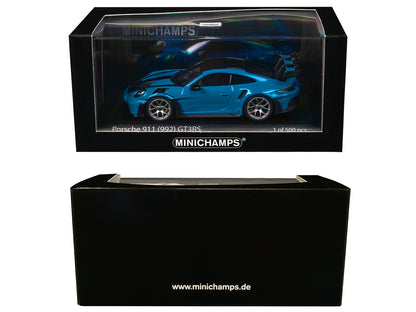 2023 Porsche 911 (992) GT3 RS "Weissach Package" Blue with Carbon Stripes and Top Limited Edition to 500 pieces Worldwide 1/43 Diecast Model Car by Minichamps