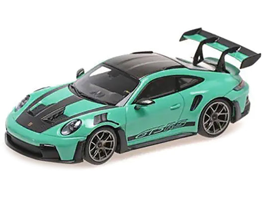 2023 Porsche 911 (992) GT3 RS "Weissach Package" Mint Green with Carbon Stripes and Top Limited Edition to 336 pieces Worldwide 1/43 Diecast Model Car by Minichamps