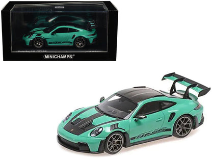 2023 Porsche 911 (992) GT3 RS "Weissach Package" Mint Green with Carbon Stripes and Top Limited Edition to 336 pieces Worldwide 1/43 Diecast Model Car by Minichamps