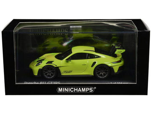 2023 Porsche 911 (992) GT3 RS "Weissach Package" Acid Green with Carbon Stripes and Top Limited Edition to 336 pieces Worldwide 1/43 Diecast Model Car by Minichamps