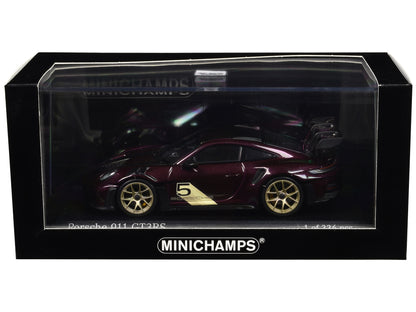 2023 Porsche 911 (992) GT3 RS "Weissach Package" #5 Purple Metallic with Carbon Stripes and Top Limited Edition to 336 pieces Worldwide 1/43 Diecast Model Car by Minichamps