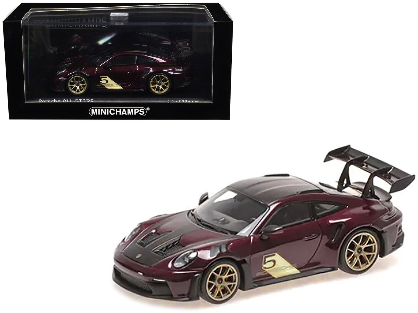 2023 Porsche 911 (992) GT3 RS "Weissach Package" #5 Purple Metallic with Carbon Stripes and Top Limited Edition to 336 pieces Worldwide 1/43 Diecast Model Car by Minichamps