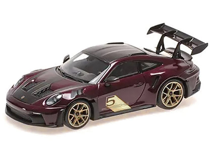 2023 Porsche 911 (992) GT3 RS "Weissach Package" #5 Purple Metallic with Carbon Stripes and Top Limited Edition to 336 pieces Worldwide 1/43 Diecast Model Car by Minichamps