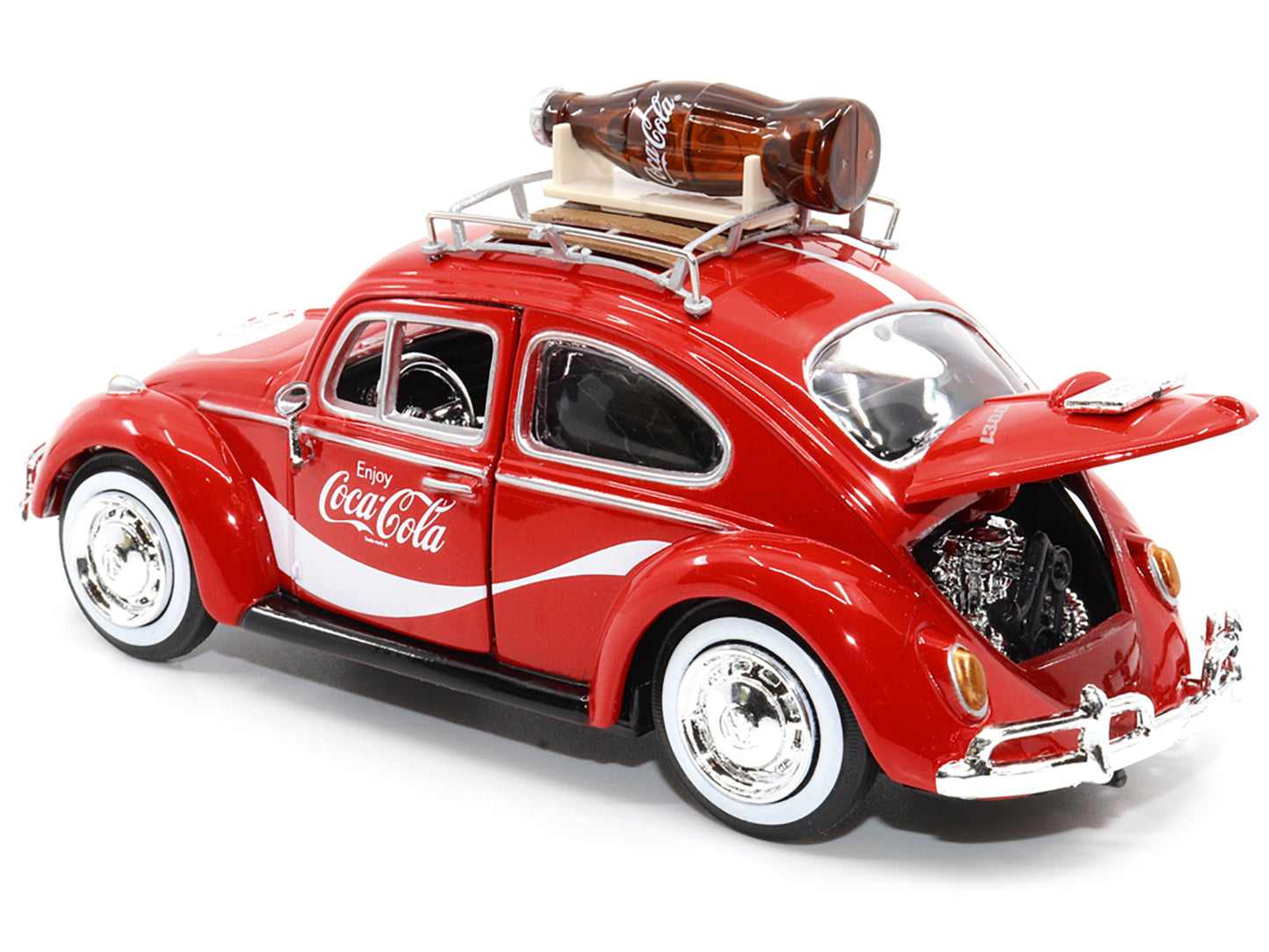 1966 Volkswagen Beetle Red "Enjoy Coca-Cola" with Roof Rack and Accessories 1/24 Diecast Model Car by Motor City Classics