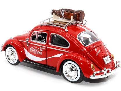 1966 Volkswagen Beetle Red "Enjoy Coca-Cola" with Roof Rack and Accessories 1/24 Diecast Model Car by Motor City Classics