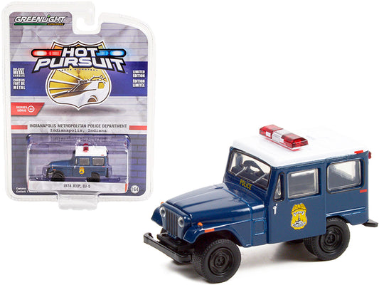 1974 Jeep DJ-5 Dark Blue with White Top "Indianapolis Metropolitan Police Department" (Indiana) "Hot Pursuit" Series 40 1/64 Diecast Model Car by Greenlight