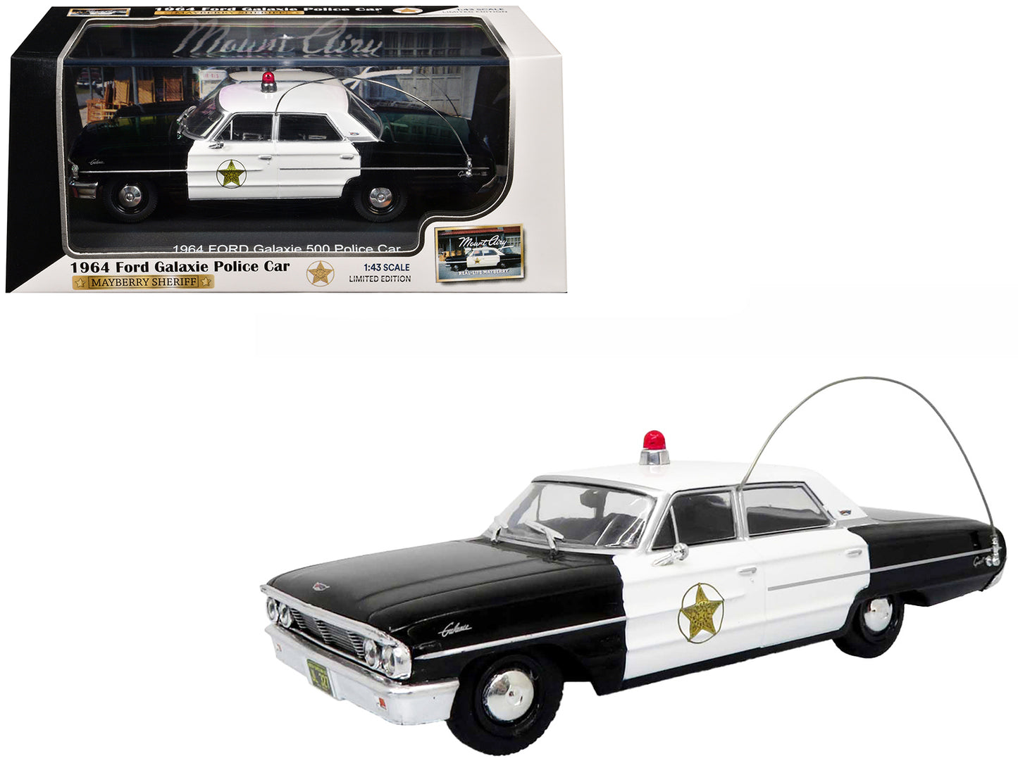 1964 Ford Galaxie 500 Police Car "Mount Airy Mayberry Sheriff" Black and White 1/43 Diecast Model by Iconic Replicas