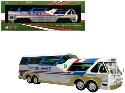 Sultana TM 44-18 SP Panoramico Coach Bus "Transportes Del Norte" White and Blue with Red Stripes and Silver Sides "The Bus & Motorcoach Collection" 1/43 Diecast Model by Iconic Replicas