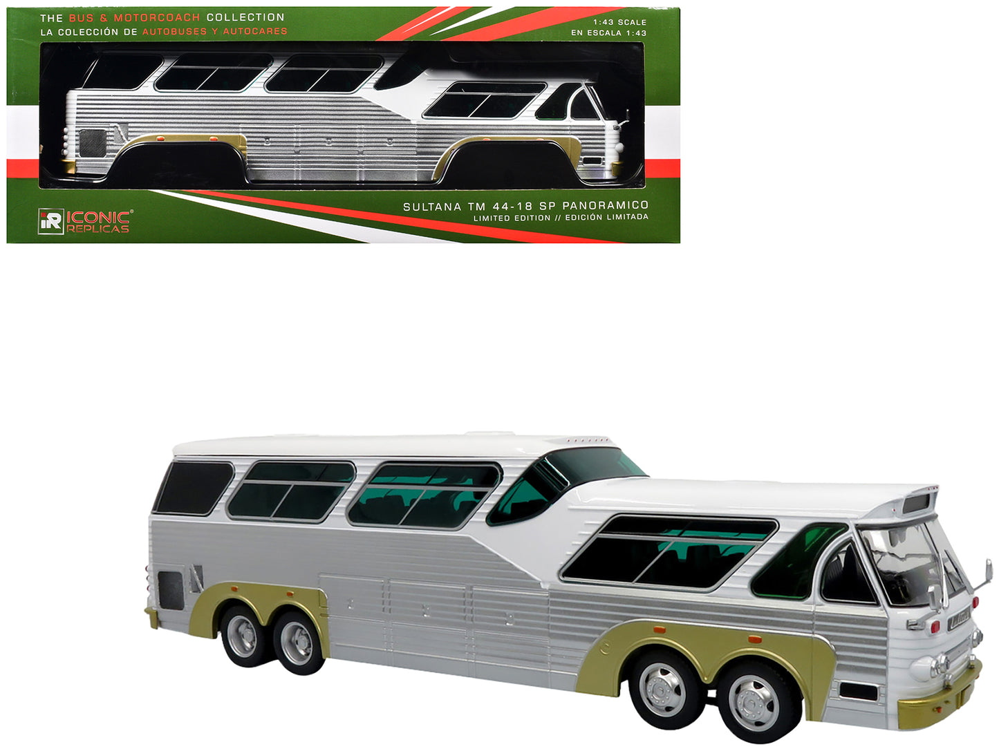 Sultana TM 44-18 SP Panoramico Coach Bus White with Silver Sides "The Bus & Motorcoach Collection" 1/43 Diecast Model by Iconic Replicas