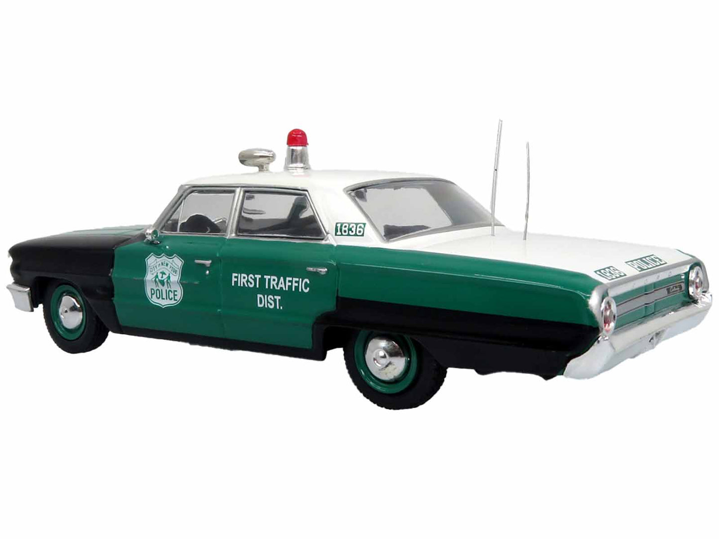 1964 Ford Galaxie 500 Police Car "New York Police Department" Black and Green with White Top Limited Edition to 504 pieces Worldwide 1/43 Diecast Model by Iconic Replicas