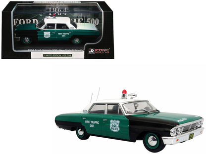 1964 Ford Galaxie 500 Police Car "New York Police Department" Black and Green with White Top Limited Edition to 504 pieces Worldwide 1/43 Diecast Model by Iconic Replicas