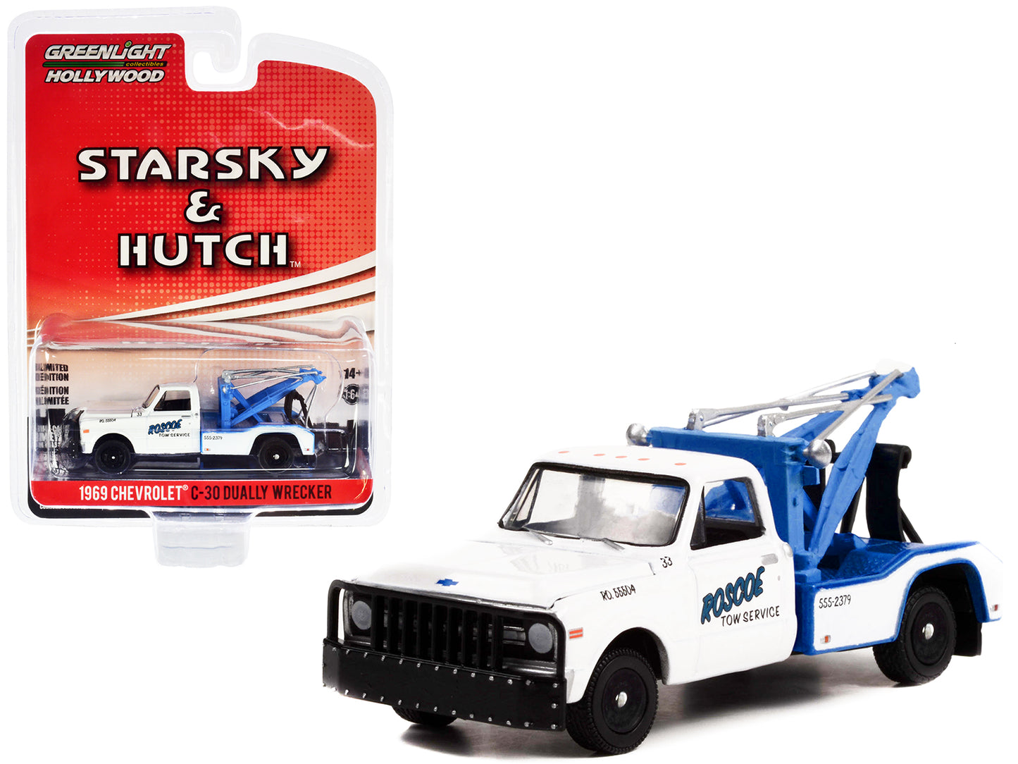 1969 Chevrolet C-30 Dually Wrecker Tow Truck White "Roscoe Tow" "Starsky and Hutch" (1975-1979) TV Series Hollywood Special Edition Series 2 1/64 Diecast Model Car by Greenlight