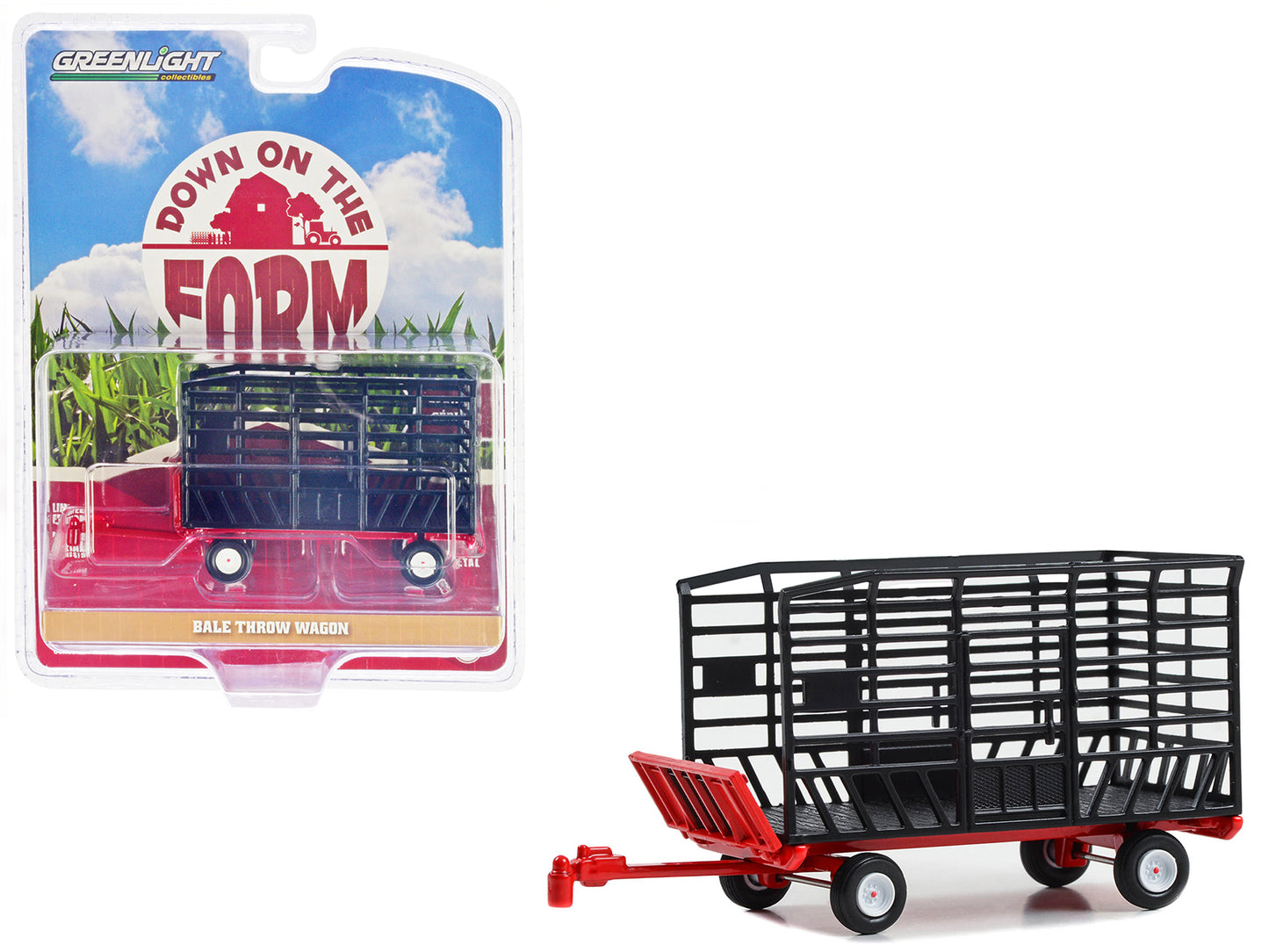 Bale Throw Wagon Black and Red "Down on the Farm" Series 8 1/64 Diecast Model by Greenlight