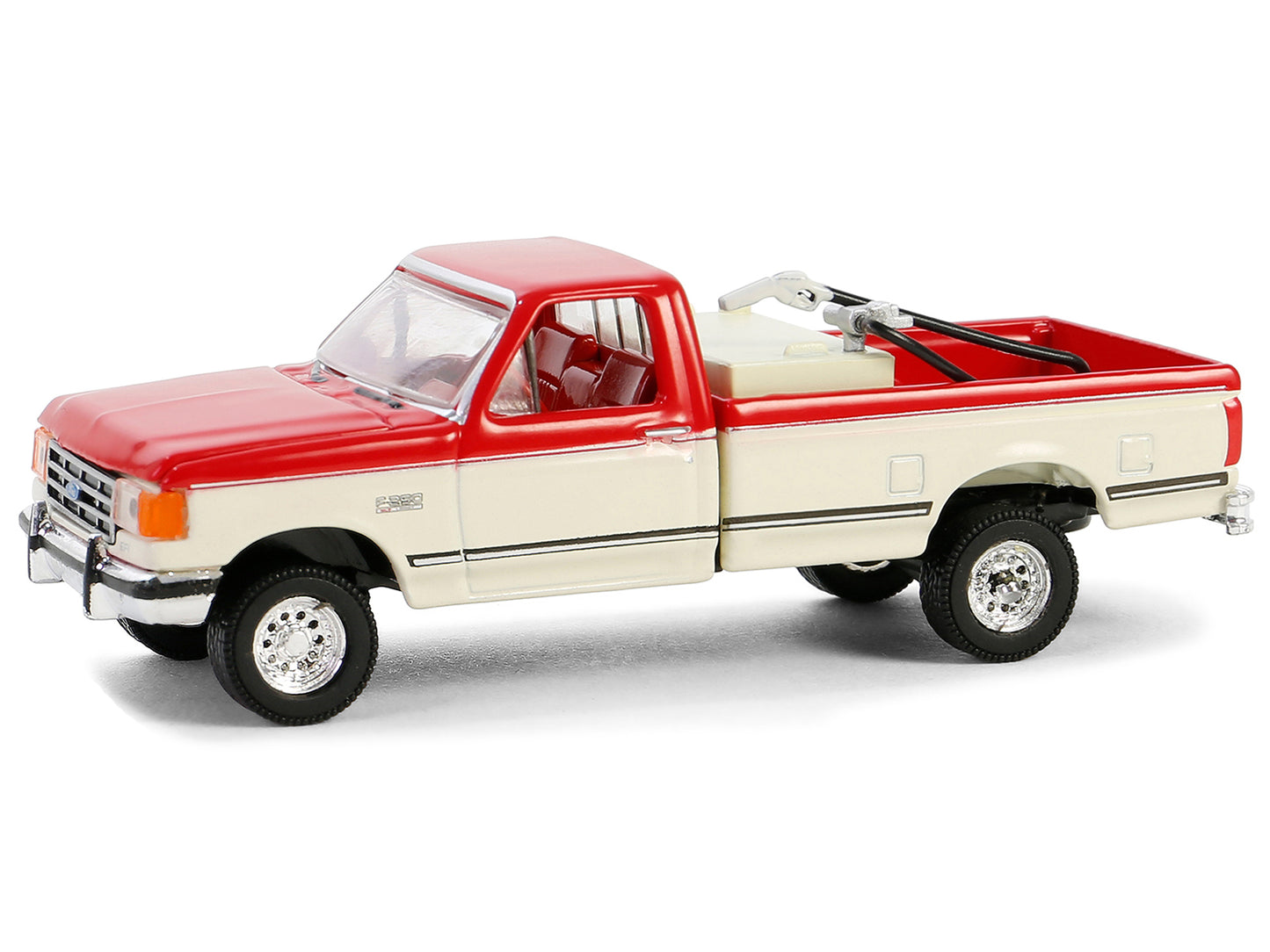 1991 Ford F-250 XLT Pickup Truck with Fuel Transfer Tank Scarlet Red and Colonial White "Down on the Farm" Series 9 1/64 Diecast Model by Greenlight