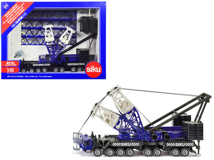 Heavy Mobile Crane Blue and Black with Extenders and Lifting Block 1/55 Diecast Models by Siku