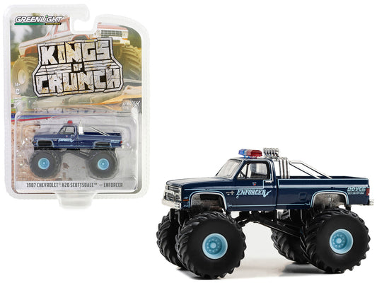 1987 Chevrolet K20 Scottsdale Monster Truck Dark Blue "Enforcer" "Kings of Crunch" Series 14 1/64 Diecast Model Car by Greenlight