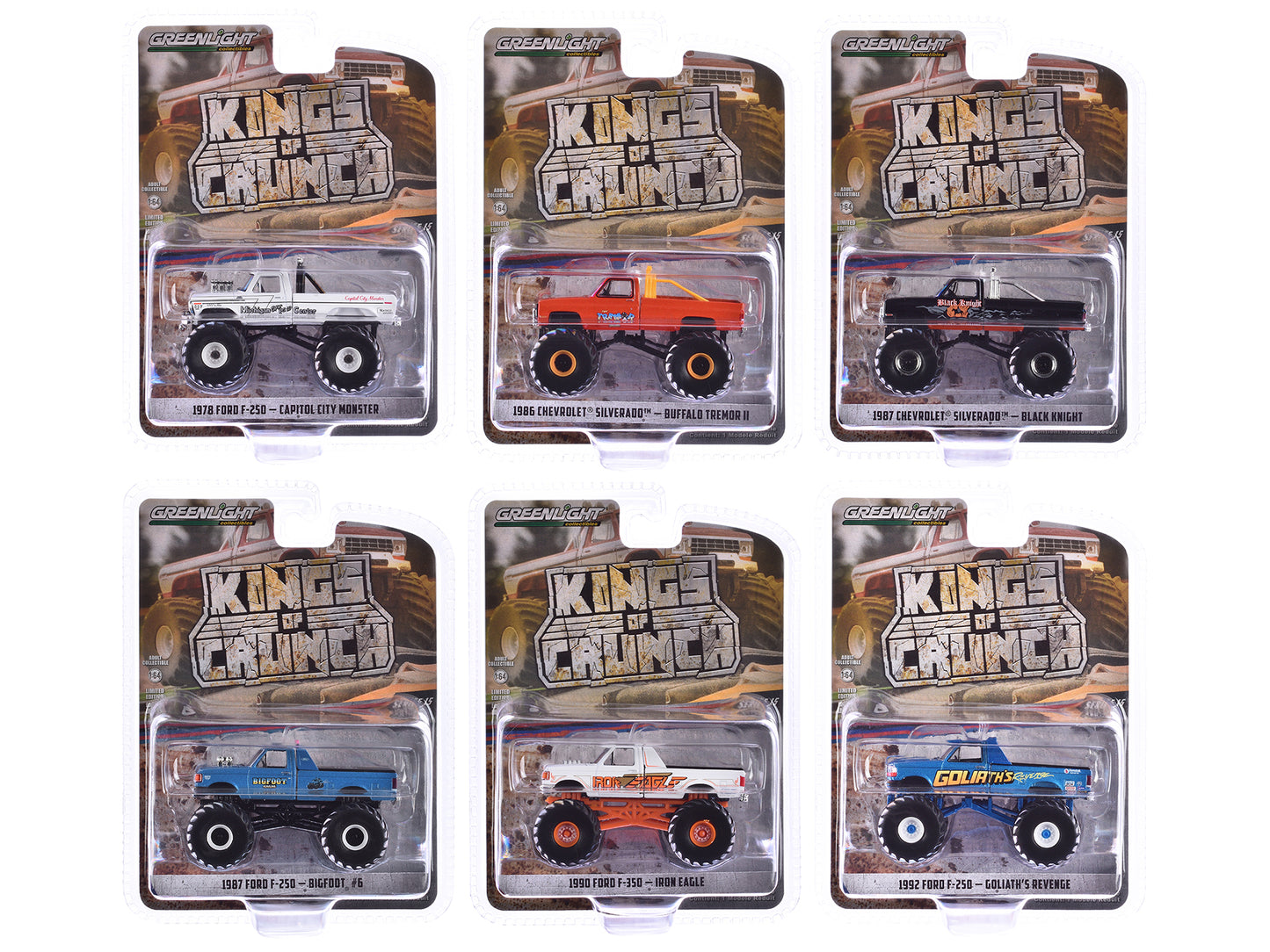 "Kings of Crunch" Set of 6 Monster Trucks Series 15 1/64 Diecast Model Trucks by Greenlight