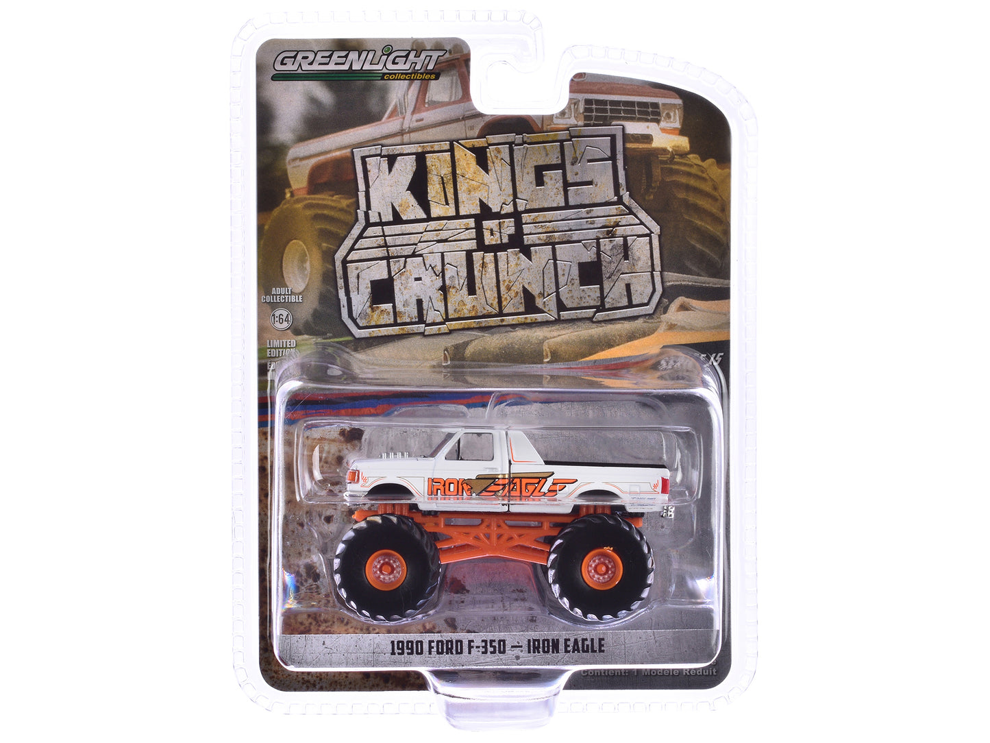 1990 Ford F-350 Monster Truck White "Iron Eagle" "Kings of Crunch" Series 15 1/64 Diecast Model Car by Greenlight