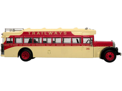 1935 Mack BK Coach Bus "Trailways" Beige and Red "Vintage Bus & Motorcoach Collection" Limited Edition to 504 pieces Worldwide 1/64 Diecast Model by Iconic Replicas