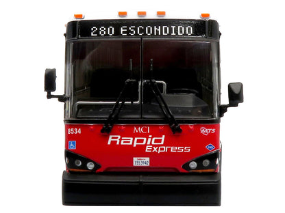 MCI D4500CT Commuter Coach Bus "San Diego MTS Rapid Express" White and Red "The Bus & Motorcoach Collection" Limited Edition to 504 pieces Worldwide 1/50 Plastic Model by Iconic Replicas