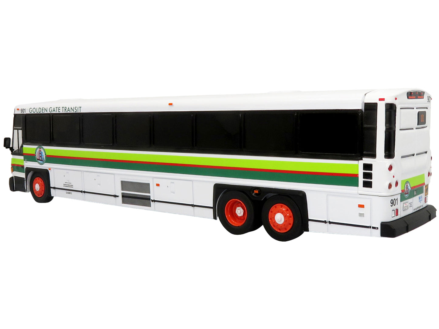 MCI D4500CT Commuter Coach Bus "Golden Gate Transit San Francisco" White with Green Stripes "The Bus & Motorcoach Collection" Limited Edition to 504 pieces Worldwide 1/50 Plastic Model by Iconic Replicas