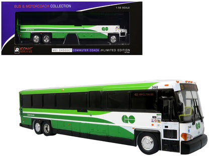 MCI D4500CT Commuter Coach Bus "Metrolinx GO Transit Ontario" White and Green "The Bus & Motorcoach Collection" Limited Edition to 504 pieces Worldwide 1/50 Plastic Model by Iconic Replicas