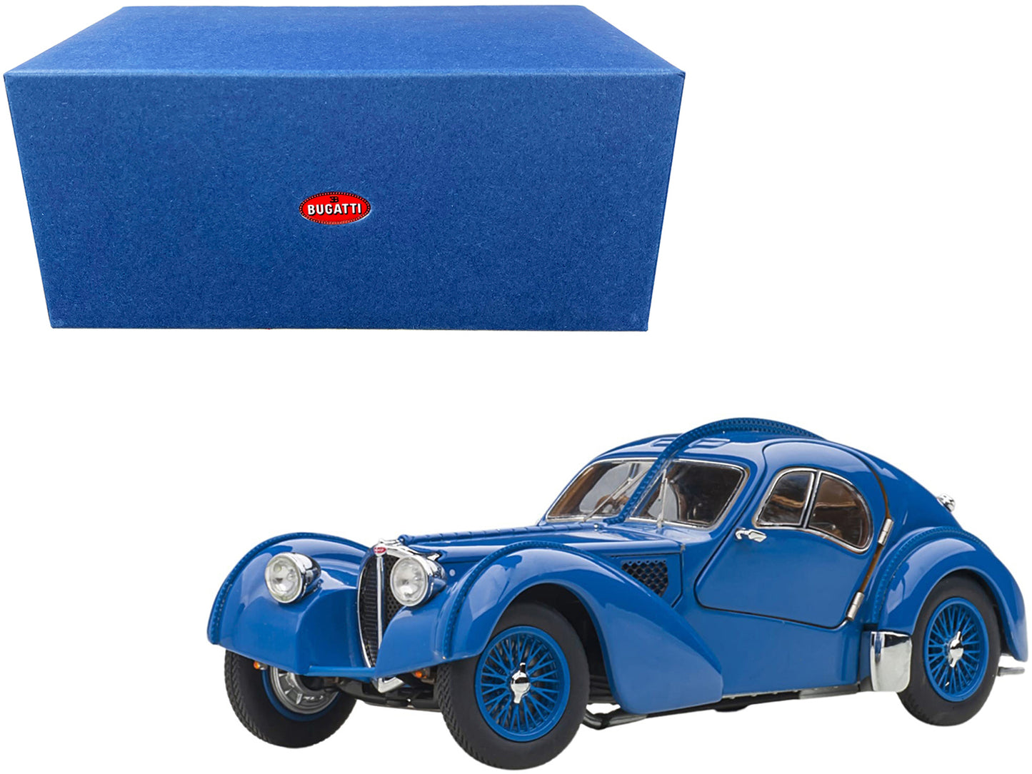 1938 Bugatti Type 57SC Atlantic with Metal Wire-Spoke Wheels Blue 1/43 Diecast Model Car by Autoart