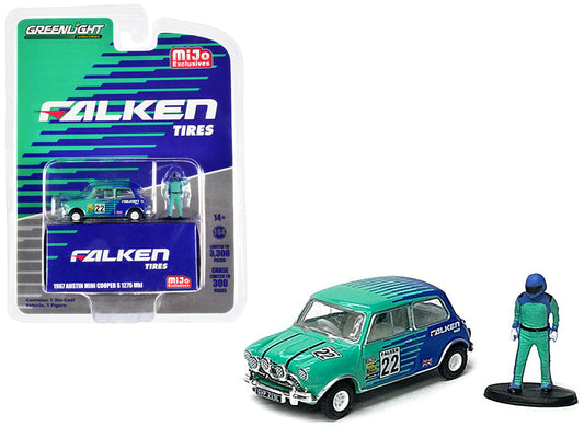 1967 Austin Mini Cooper S 1275 MKI RHD (Right Hand Drive) #22 "Falken Tires" and Driver Figure Limited Edition to 3300 pieces Worldwide 1/64 Diecast Model Car by Greenlight