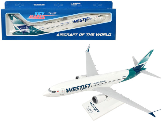 Boeing 737 MAX 8 Commercial Aircraft "WestJet Airlines" (C-FNWD) White with Teal Tail (Snap-Fit) 1/130 Plastic Model by Skymarks