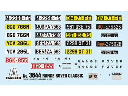 Skill 3 Model Kit Land Rover Range Rover Classic 1/24 Scale Model by Italeri