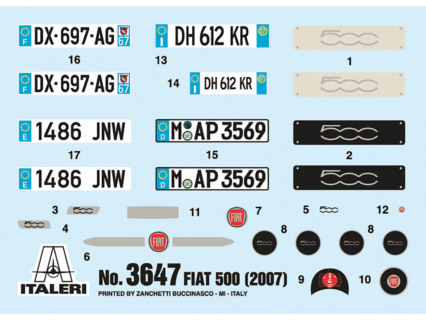 Skill 3 Model Kit 2007 Fiat 500 1/24 Scale Model by Italeri